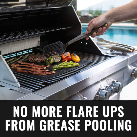 Grillaholics dishwasher-safe grill mat simplifies cleanup after grilling.