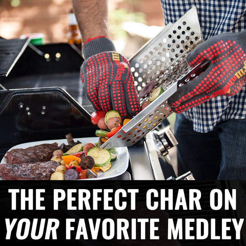 Grillaholics grill basket family-size use for veggies and kebabs