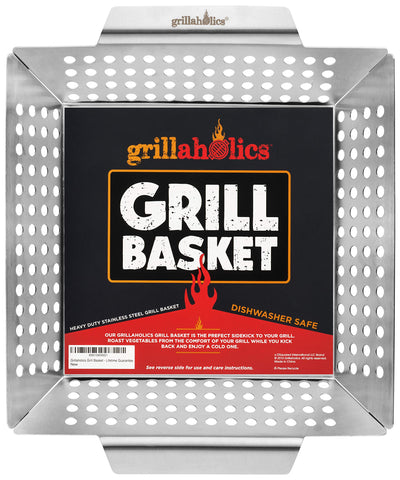Grillaholics grill basket with wide base for steady veggie grilling