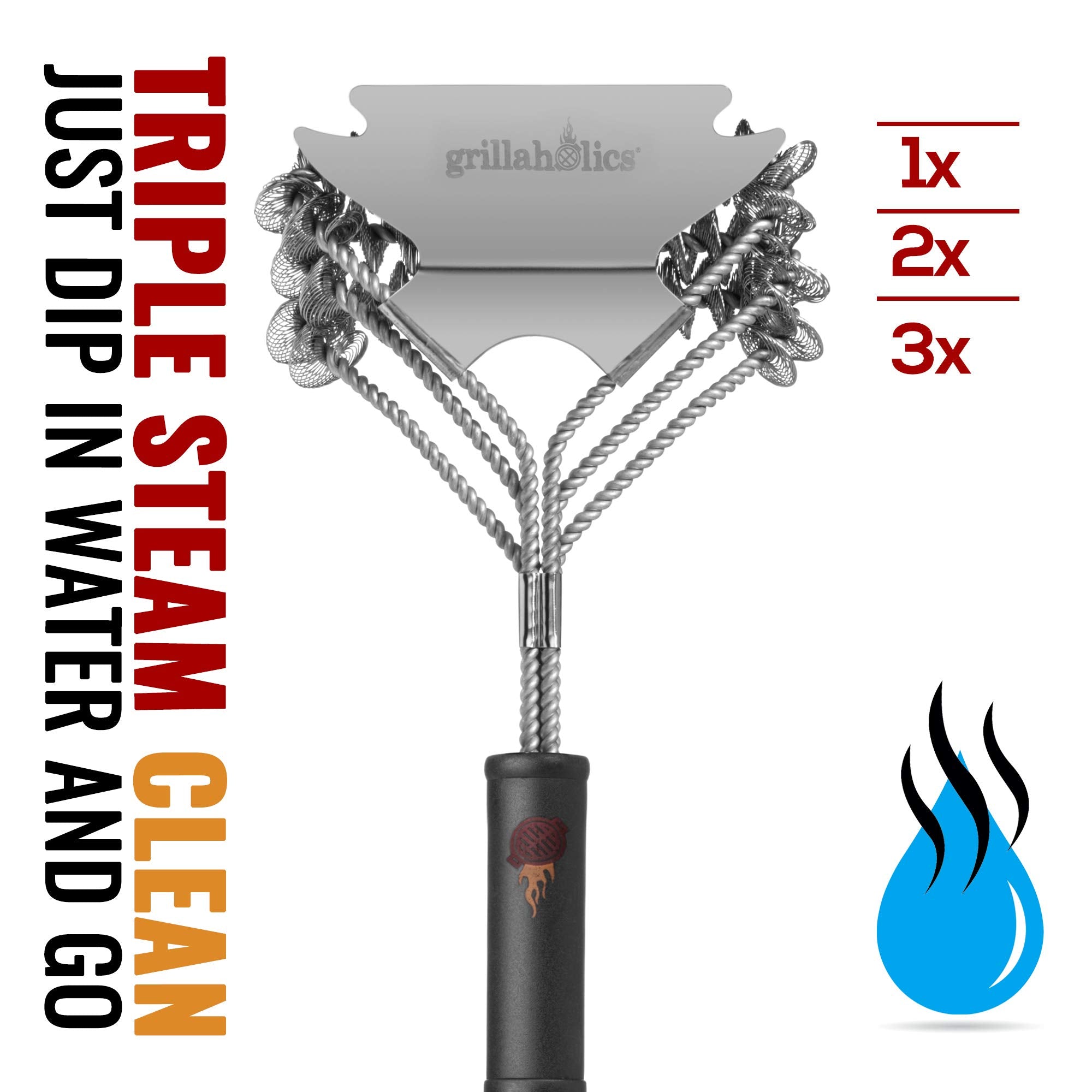 Grillaholics grill brush compatible with Char-Broil, Weber, and more.