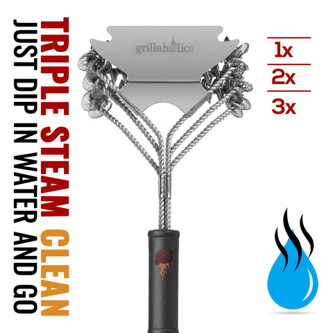 Grillaholics grill brush compatible with Char-Broil, Weber, and more.