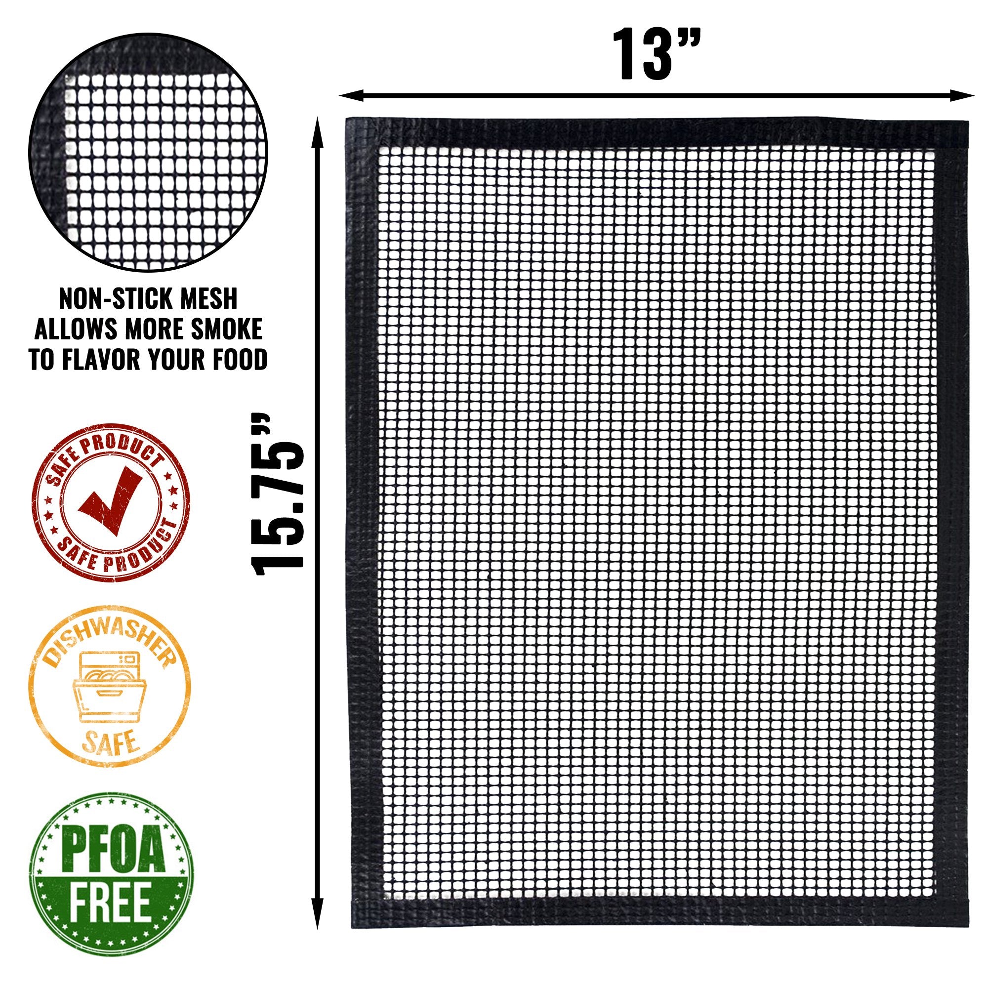 Grillaholics mesh-airflow grill mat boosts even heat and smoky aroma.