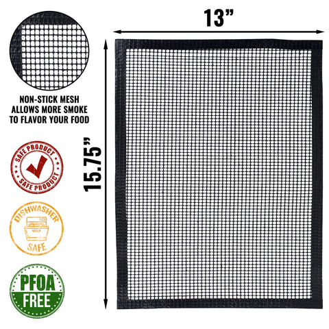 Grillaholics mesh-airflow grill mat boosts even heat and smoky aroma.