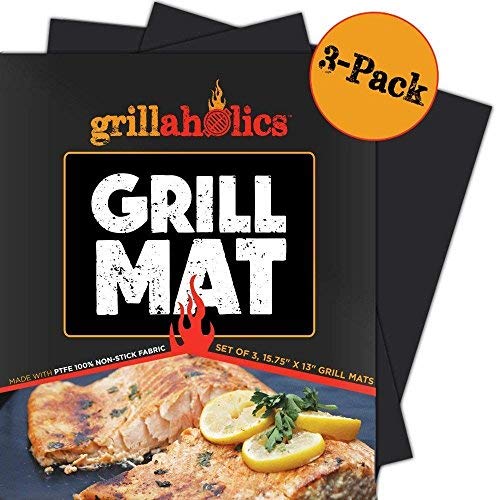 Grillaholics Grill Mat Set of 3 with non-stick surface for easy grilling and cleanup.