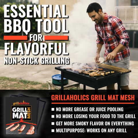 Grillaholics 2-pack nonstick grill mats prevent sticking and burning.