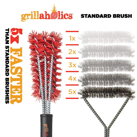Grillaholics nylon brush keeps porcelain grills spotless and ready for use.