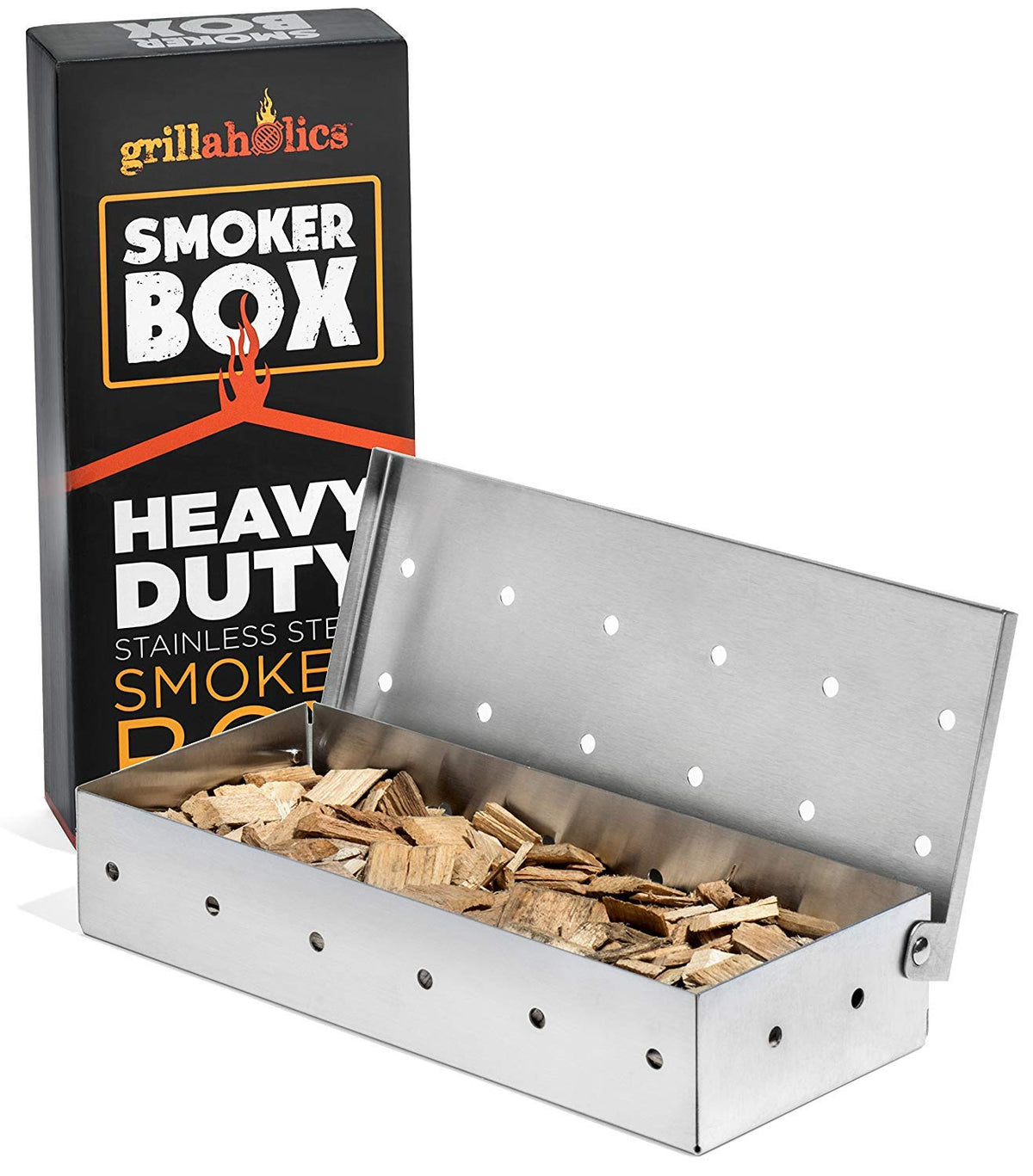 Grillaholics smoker box on a grill delivering authentic wood-smoked flavor