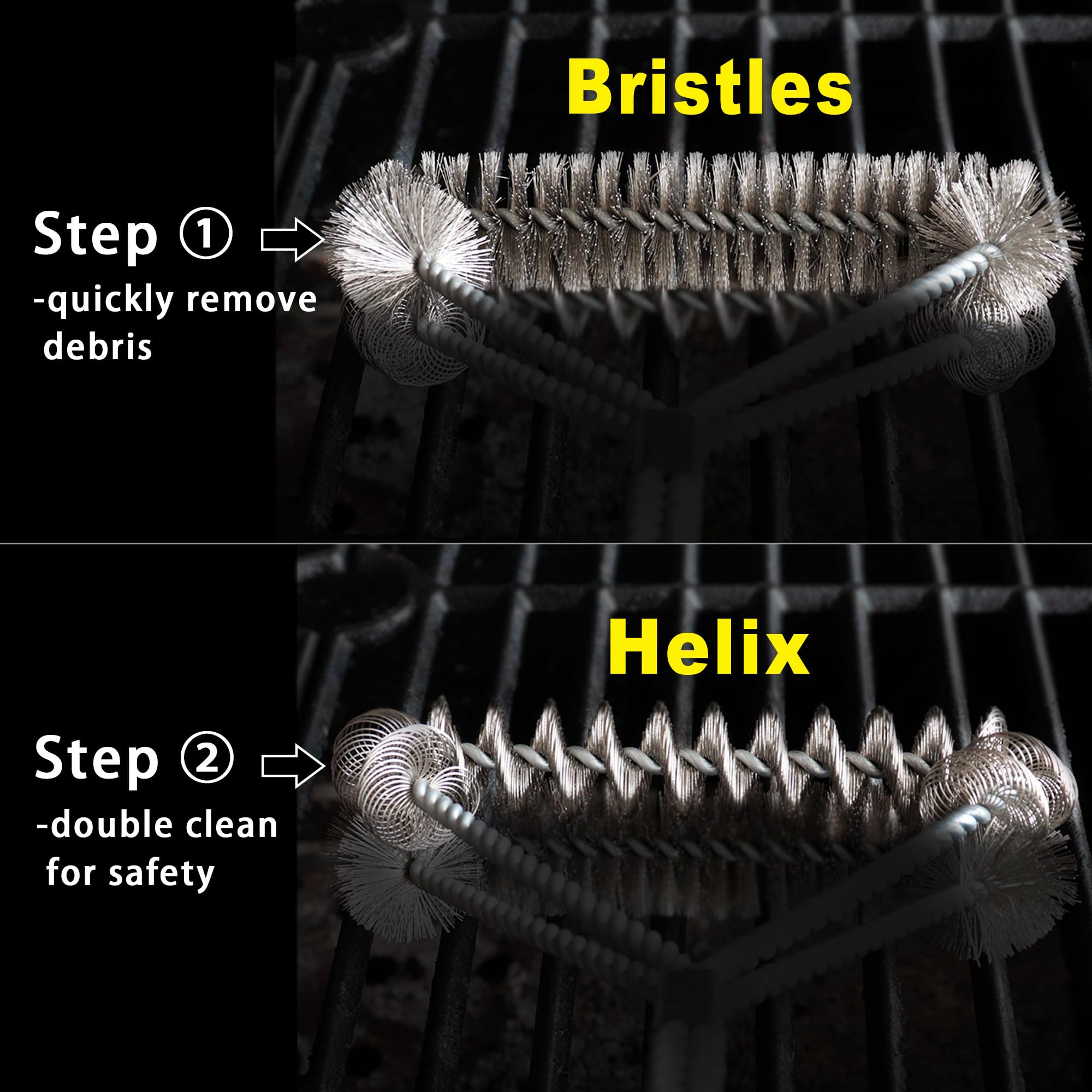 GRILLART 18-inch handle provides heat-safe grip for easy cleaning.
