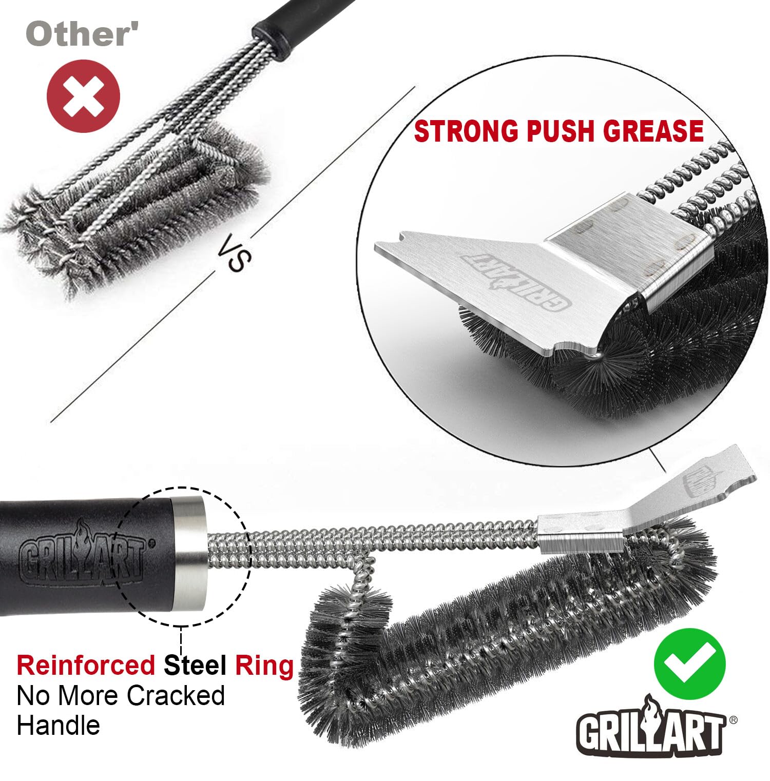 GRILLART 18-inch handle keeps hands safely away from heat