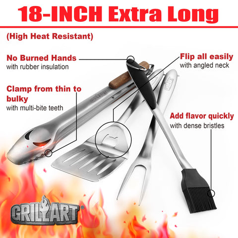 GRILLART 18-inch spatula with versatile 3-in-1 design for grilling