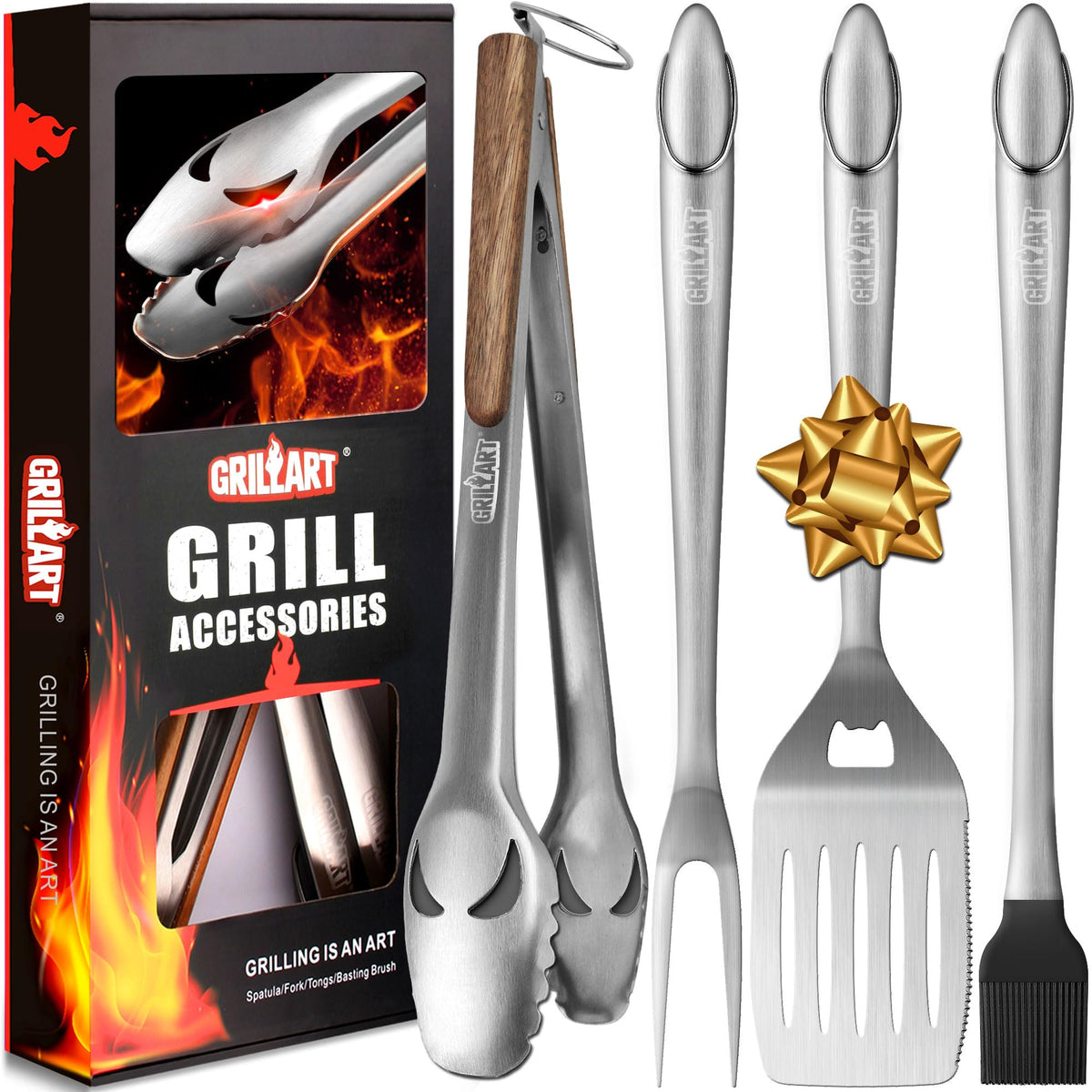 GRILLART 18-inch tongs for precise grip and safe flipping on large grills
