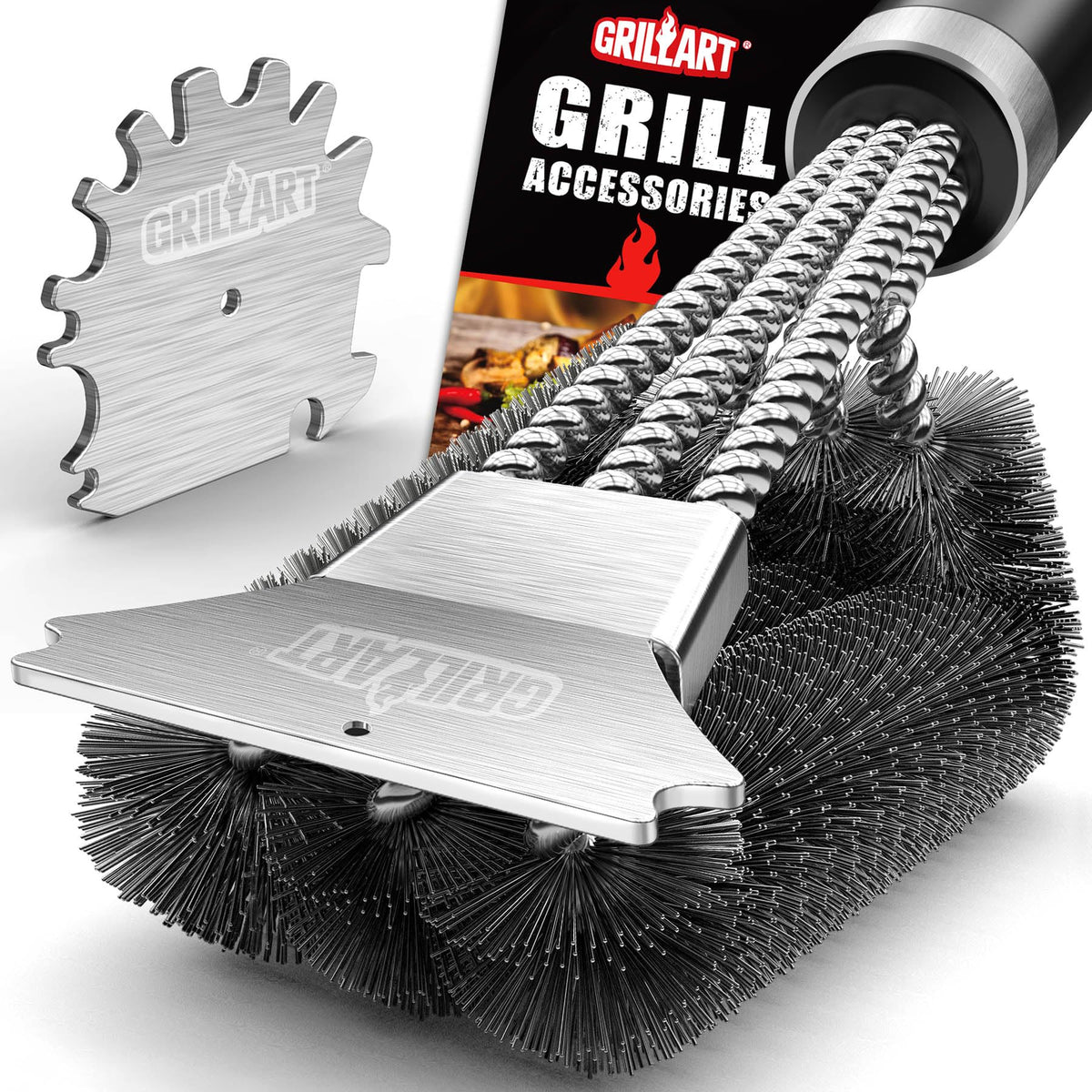 GRILLART 3-in-1 brush with triple heads for thorough cleaning