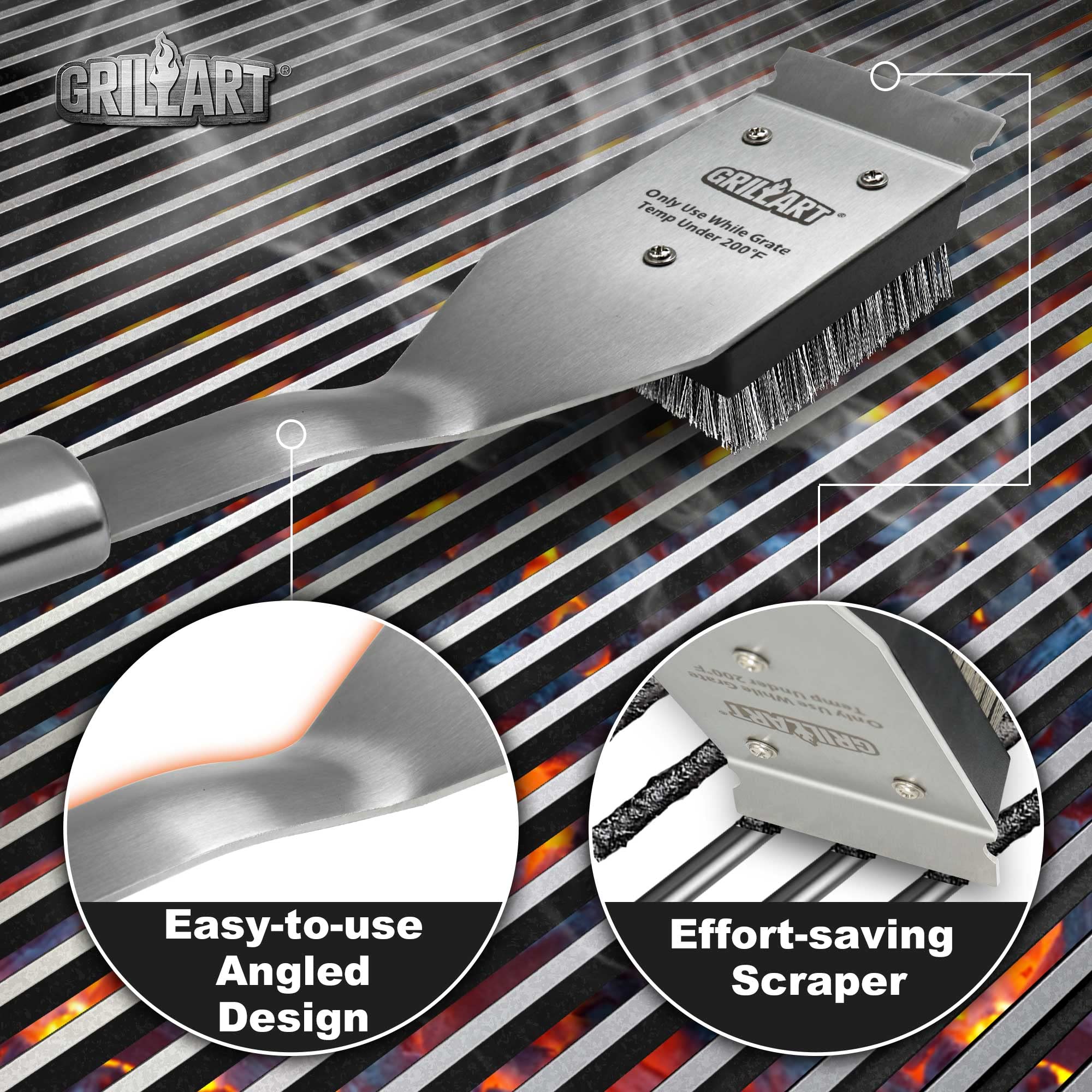 GRILLART all-grates-compatibility works on charcoal, gas, porcelain, and infrared grills.
