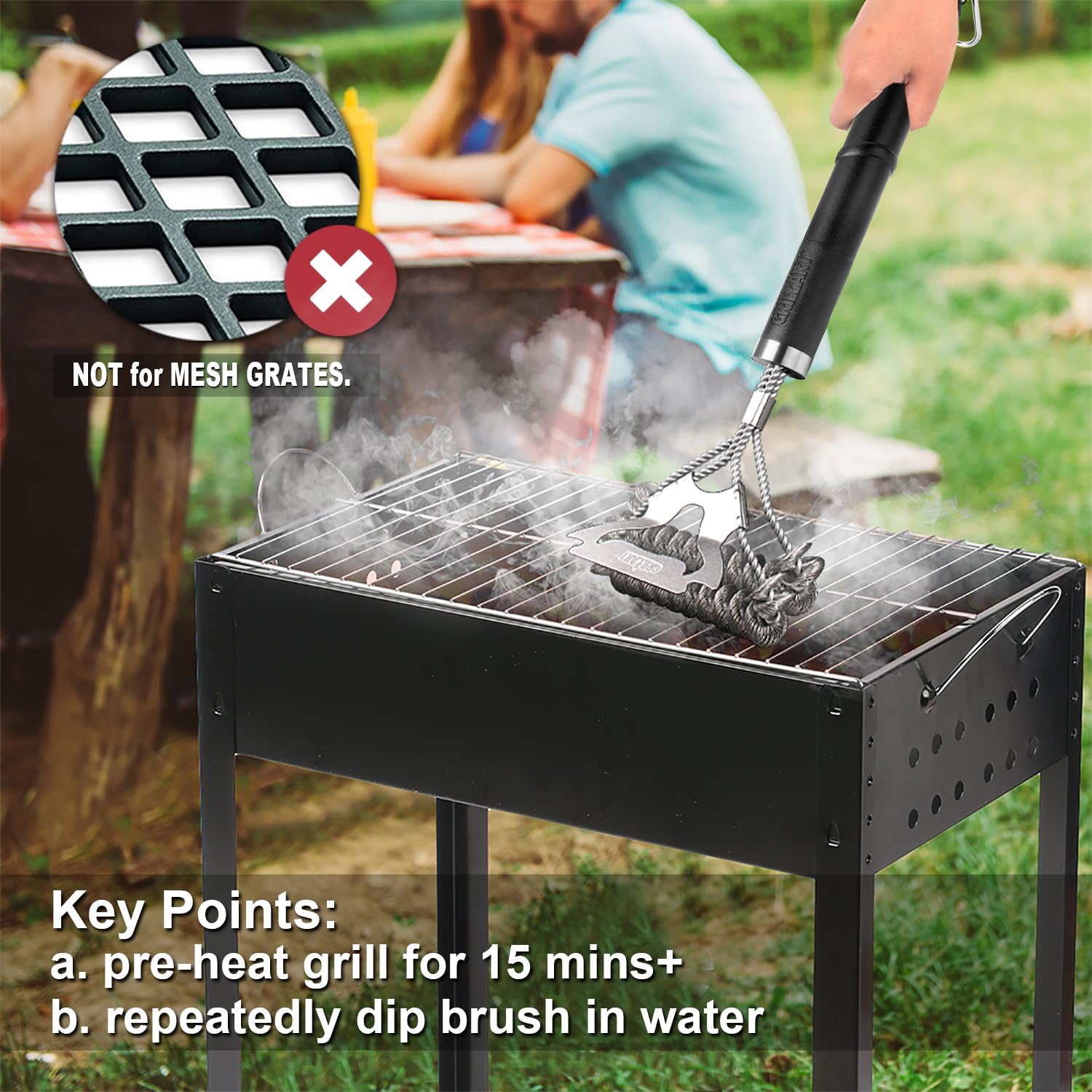 GRILLART bristle-free design suitable for use on all grill grates.