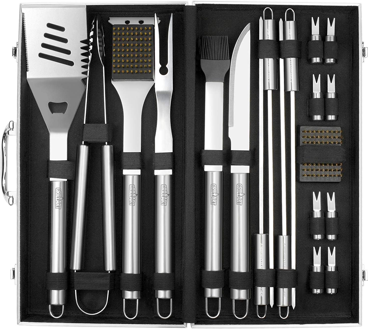 GRILLART grill brush with replaceable head for easy cleaning.