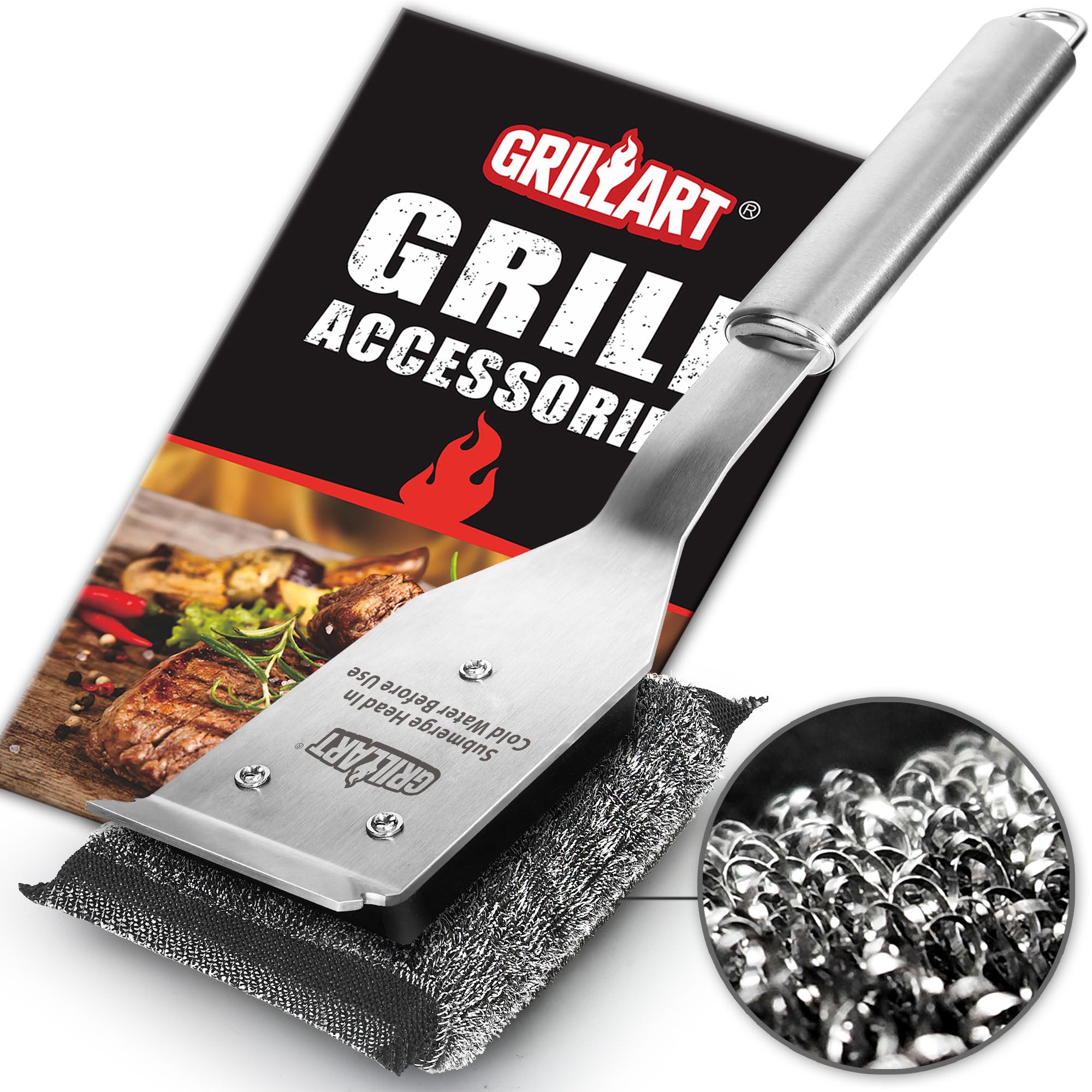 GRILLART bristle-free brush head for safer grilling without loose wires