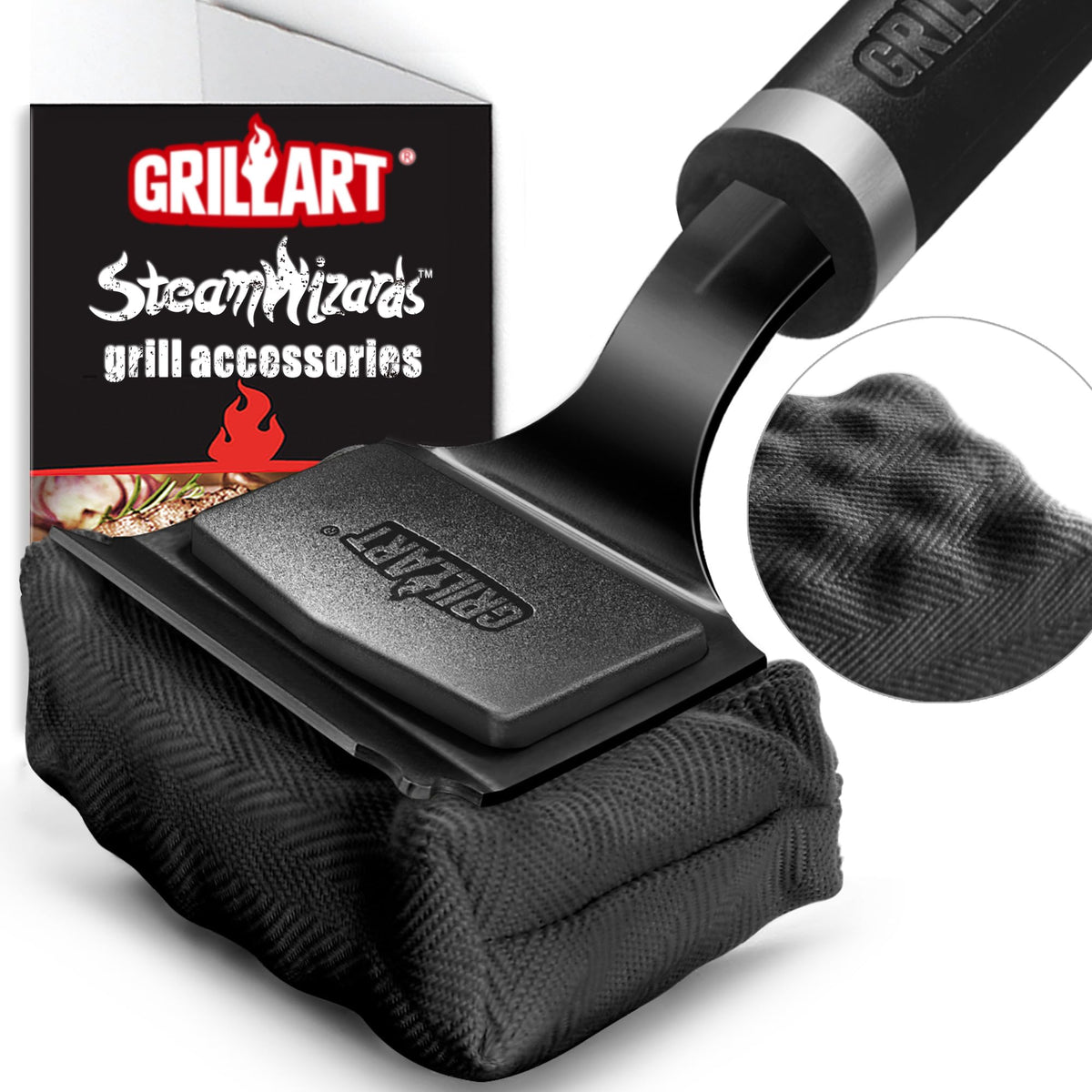 GRILLART bristle-free brush overview for safe grill cleaning across grates