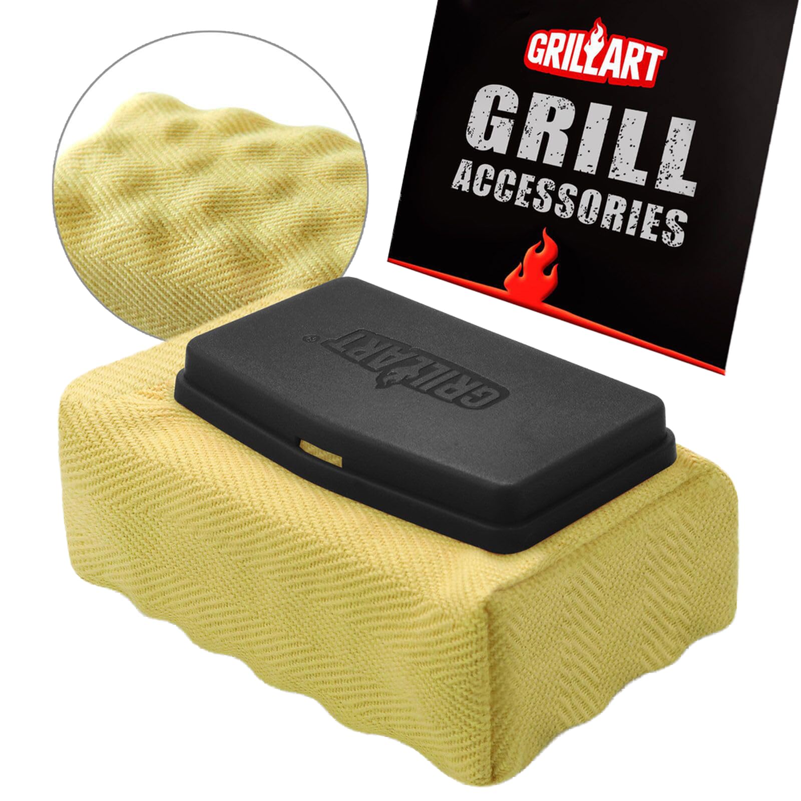 GRILLART bristle-free cleaning head ready for hot-grate cleaning with safer residue removal