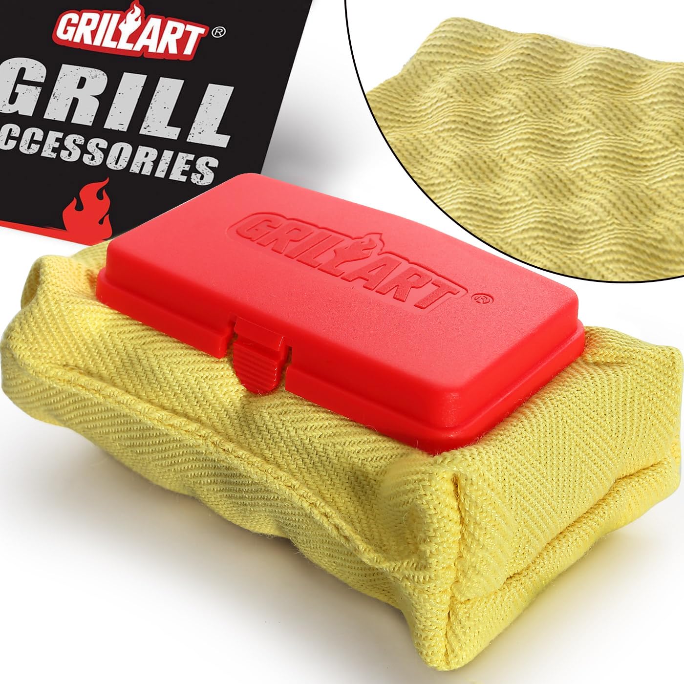 GRILLART bristle-free cleaning pad close-up for safe, residue-free grill surfaces