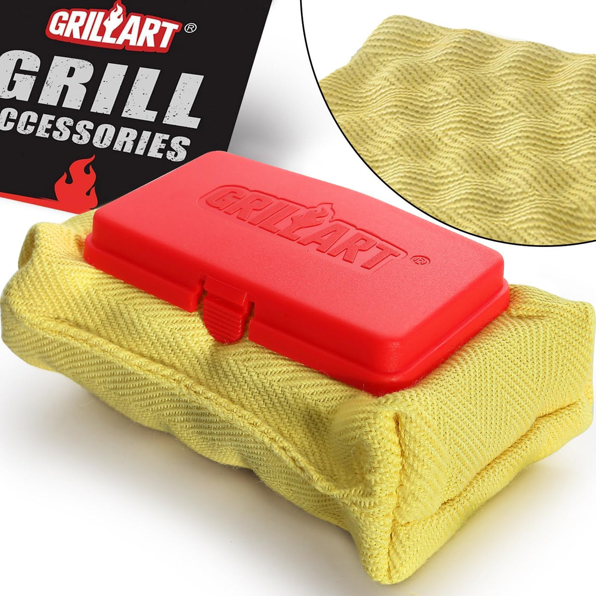 GRILLART bristle-free cleaning pad close-up for safe, residue-free grill surfaces