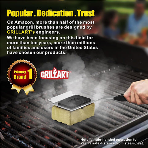 GRILLART bristle-free design reduces debris risk during post-grill cleanup
