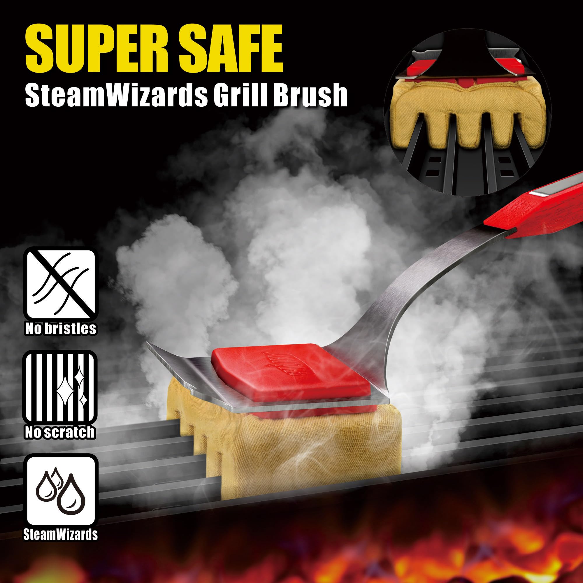 GRILLART bristle-free design enables safe, worry-free grill cleaning