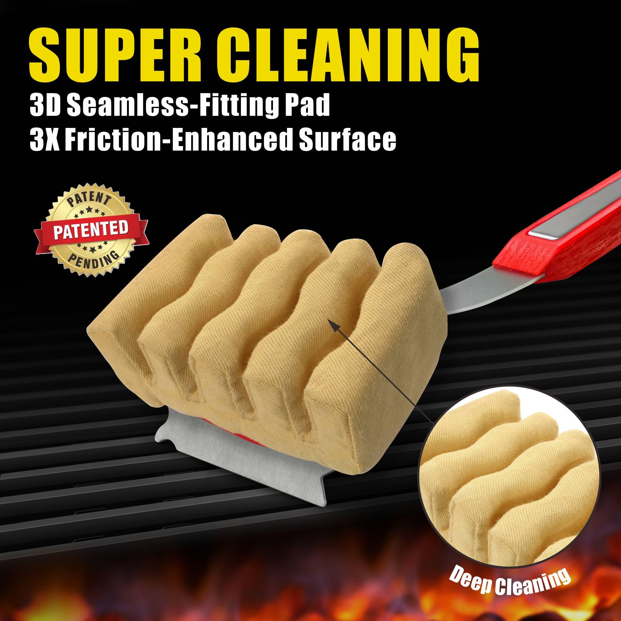 GRILLART deep-reach cleaning head fits grill bars for 360-degree cleaning