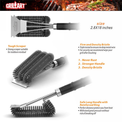 GRILLART deluxe handle offers comfortable grip for extended cleaning sessions.