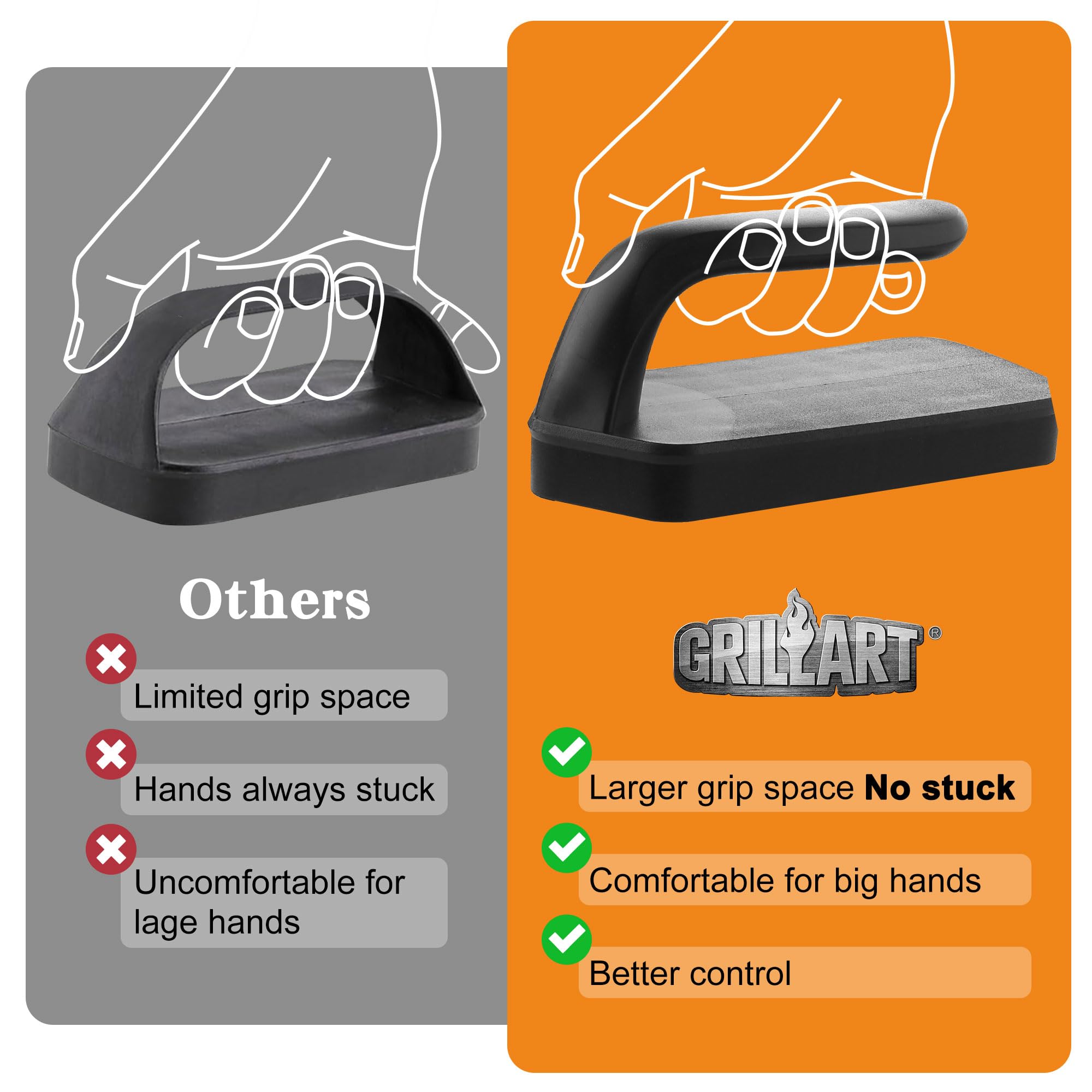 Ergonomic handles offer secure grip and reduced wrist strain