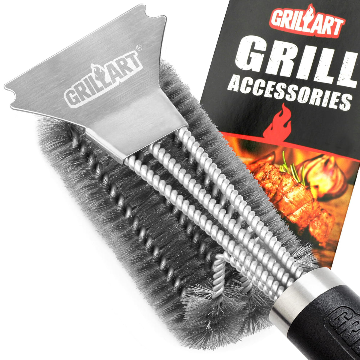 GRILLART grill brush 3-in-1 design for thorough grate cleaning