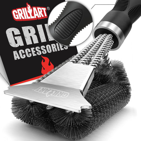 GRILLART grill brush with extra-strong ergonomic handle for easy cleaning