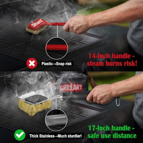 GRILLART heat-resistant tool with built-in hook for hanging and hot steam use.