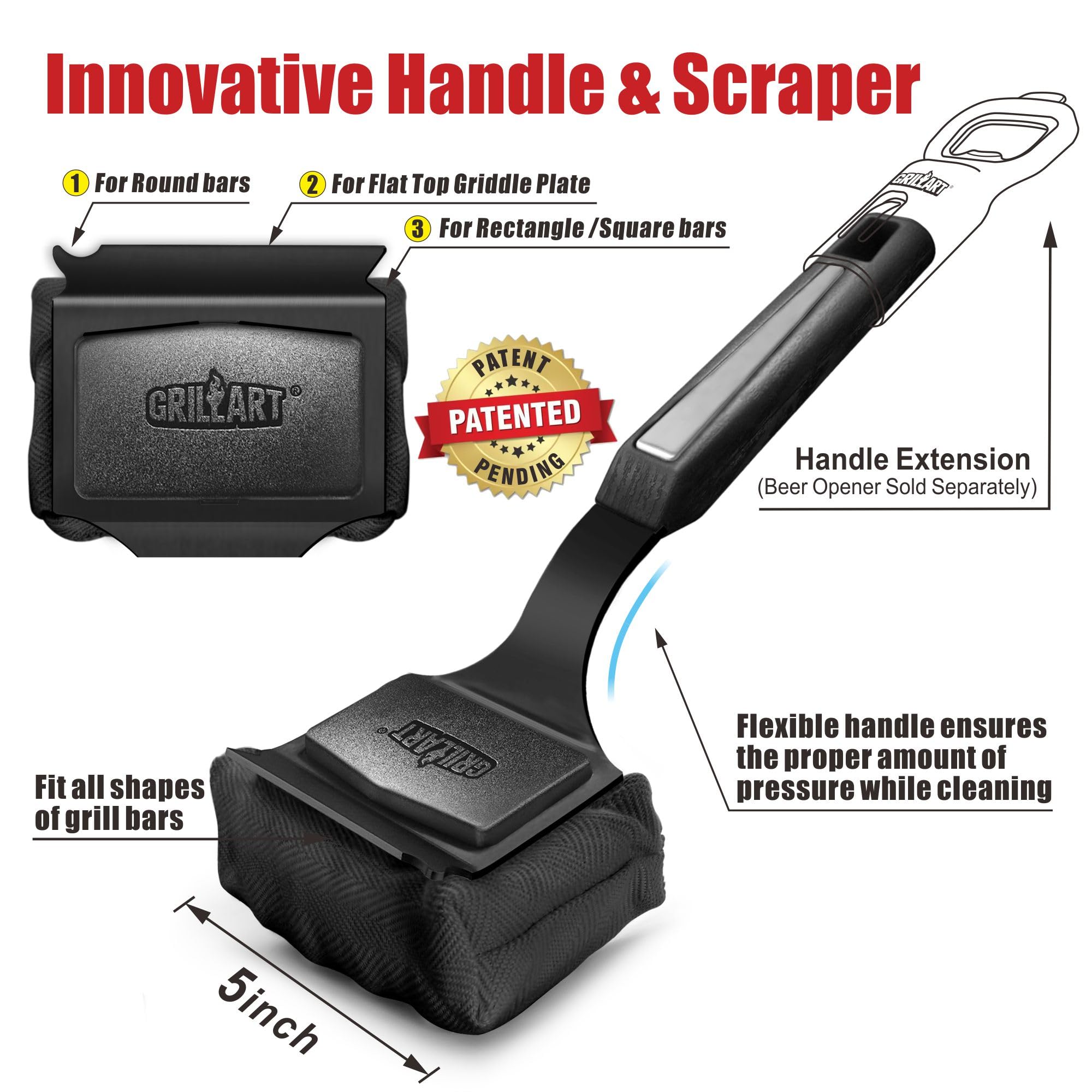 GRILLART StelFyber heat-resistant cleaning head handles hot grills.