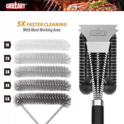GRILLART heavy-duty scraper removes stubborn residue without scratching.