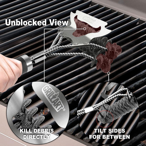 GRILLART hollowed scraper design targets tough buildup with clear visibility.