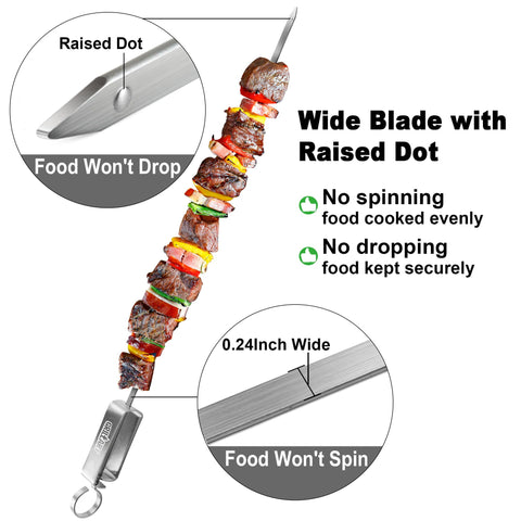 GRILLART skewers with large ring handle for easy grip.