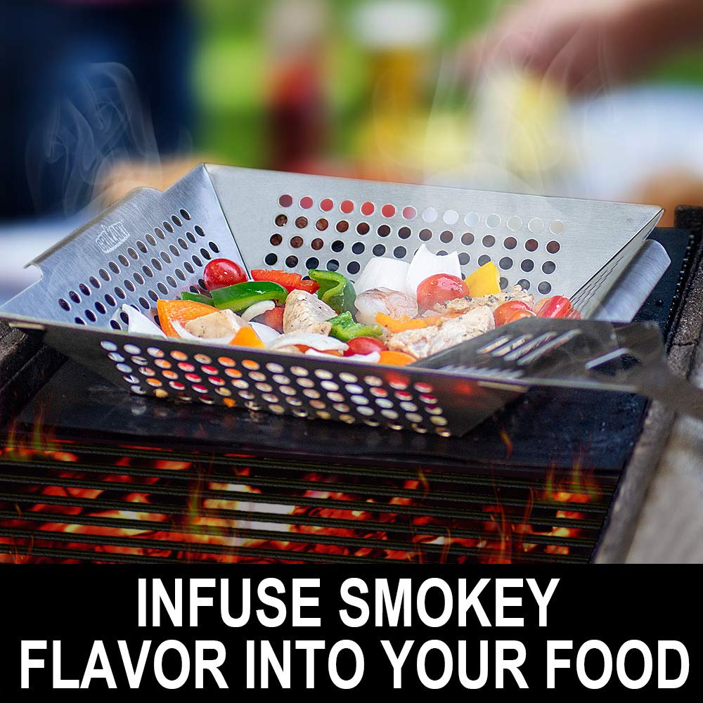 GRILLART kebab-flavor grill basket delivers quick charred results.