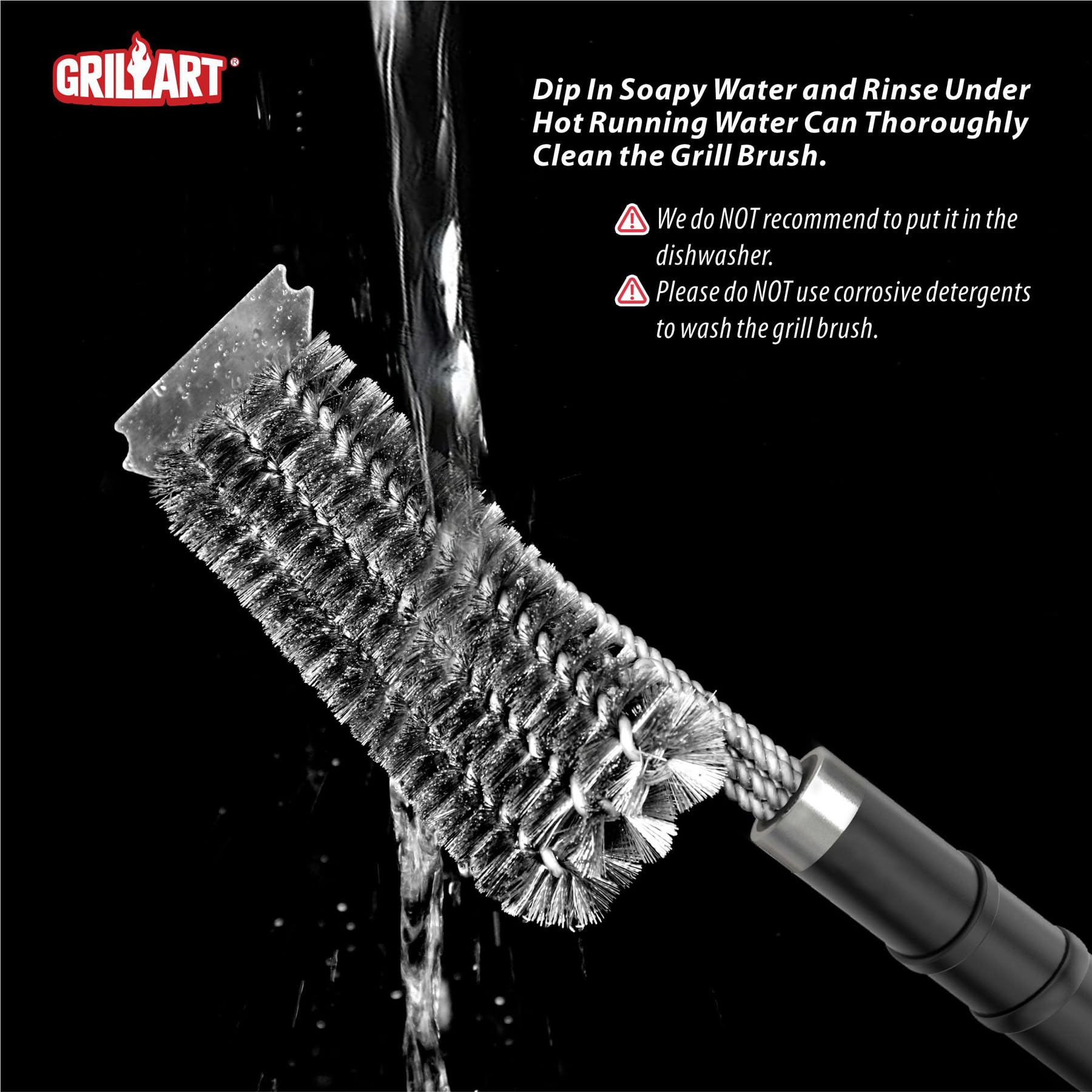 GRILLART safety reminder supports post-cleanup bristle care