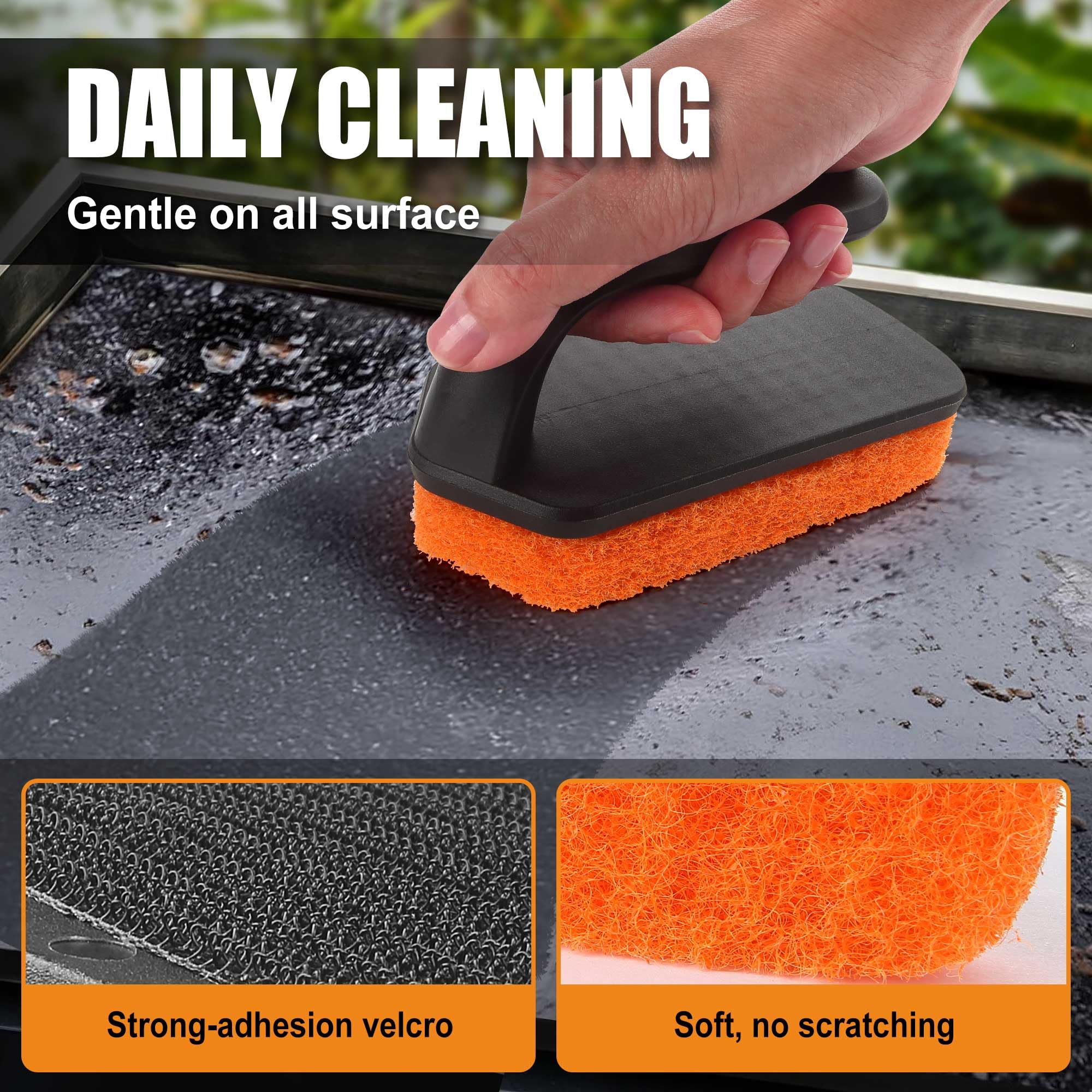 Soft non-abrasive scouring pads safe on griddles and counters
