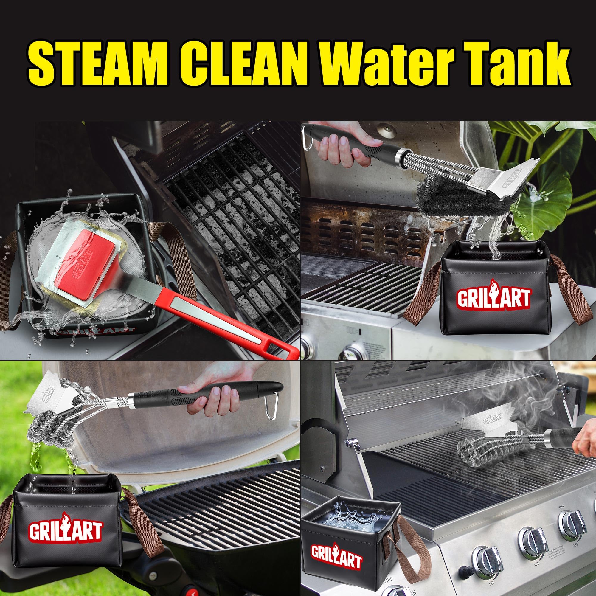 GRILLART soak basin in-use scene for efficient steam cleaning