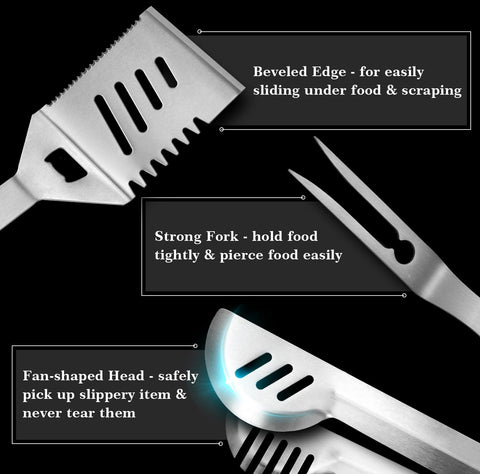 GRILLART stainless steel tools shown as rust-resistant and easy to clean