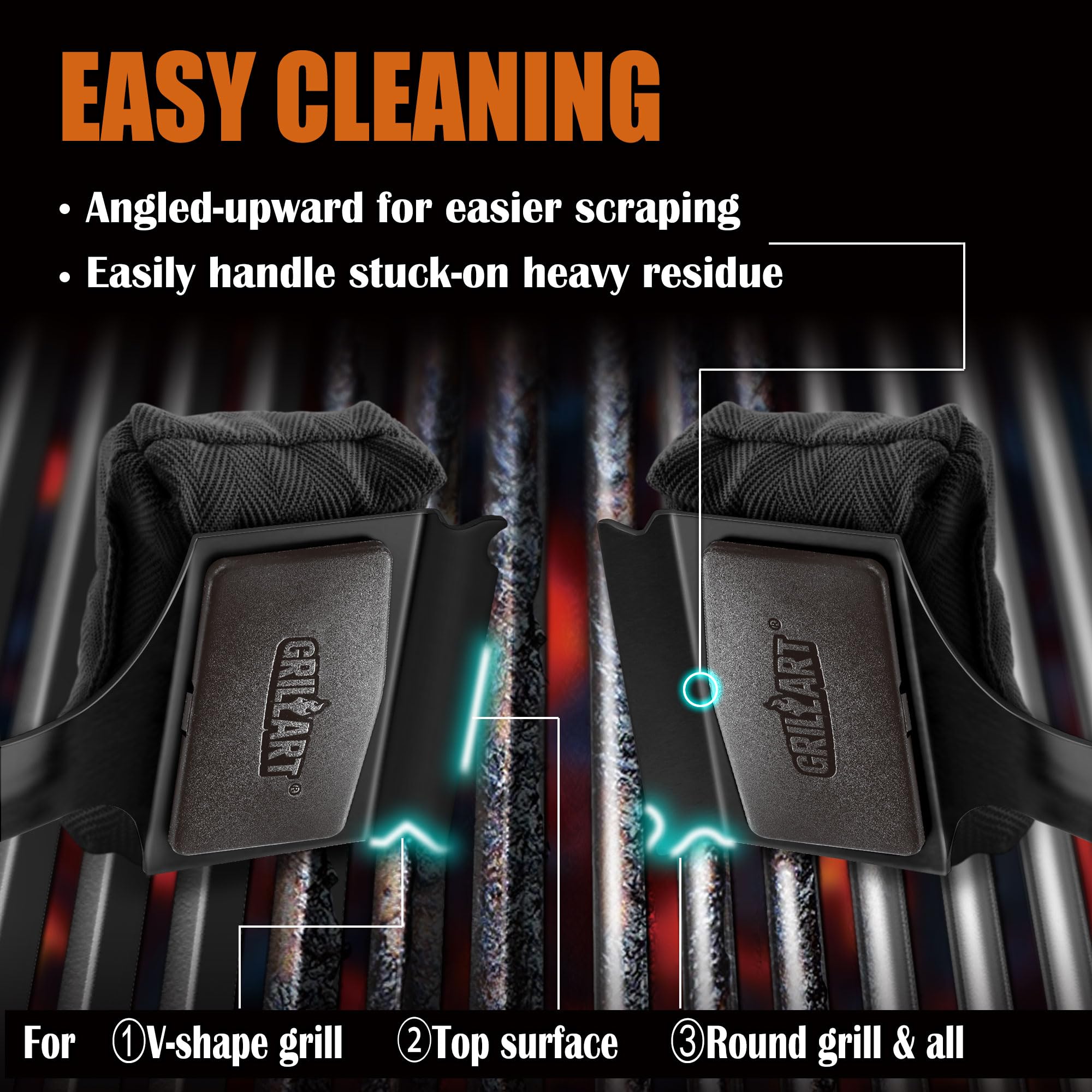 GRILLART steam-clean action removes grease without bristles