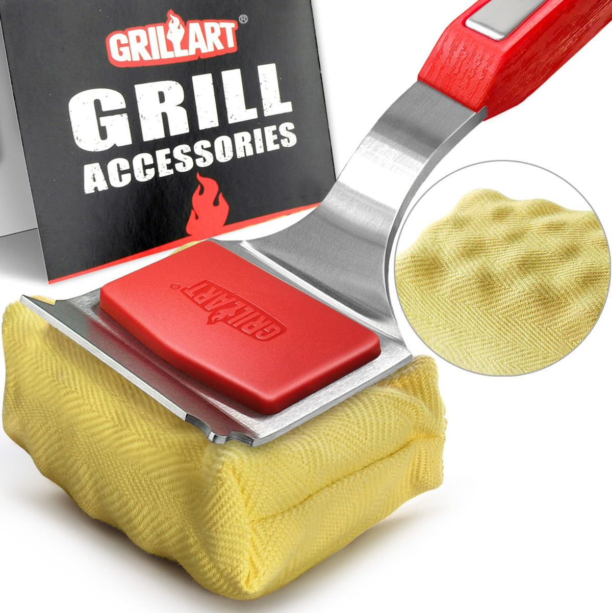 GRILLART SteamWizards bristle-free head cleans hot grills safely.
