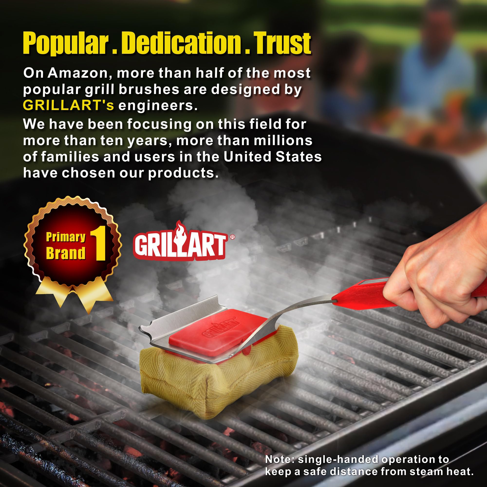 GRILLART SteamWizards works on charcoal, gas, porcelain, ceramic, cast iron, and stainless.
