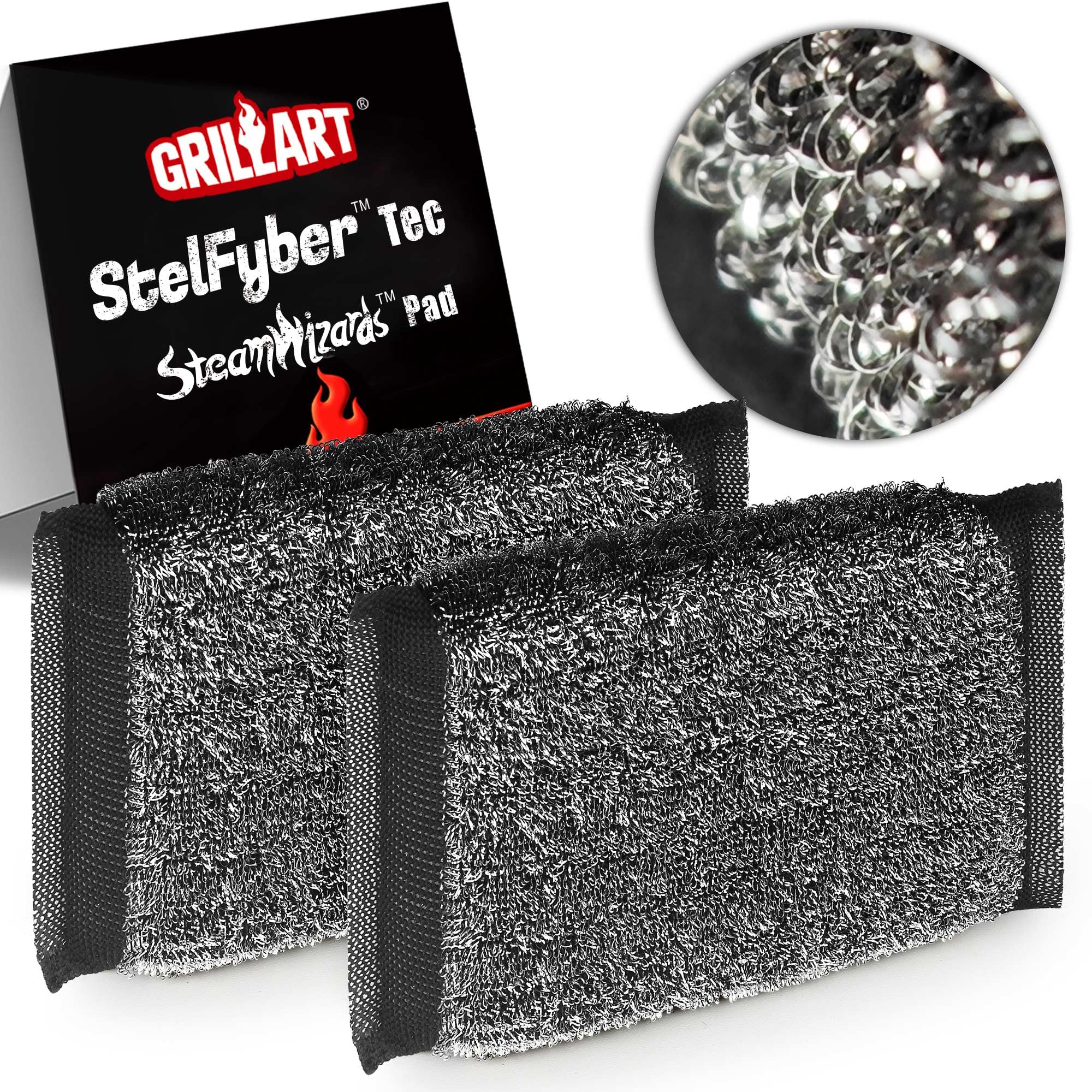 GRILLART SteamWizards replacement pad 2pcs for quick, safe grill cleaning swaps.