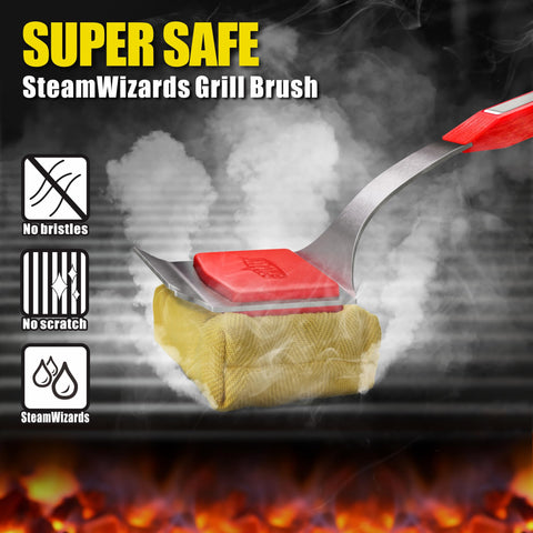 GRILLART SteamWizards seamless-fit scraper cleans all grill bars deeply.