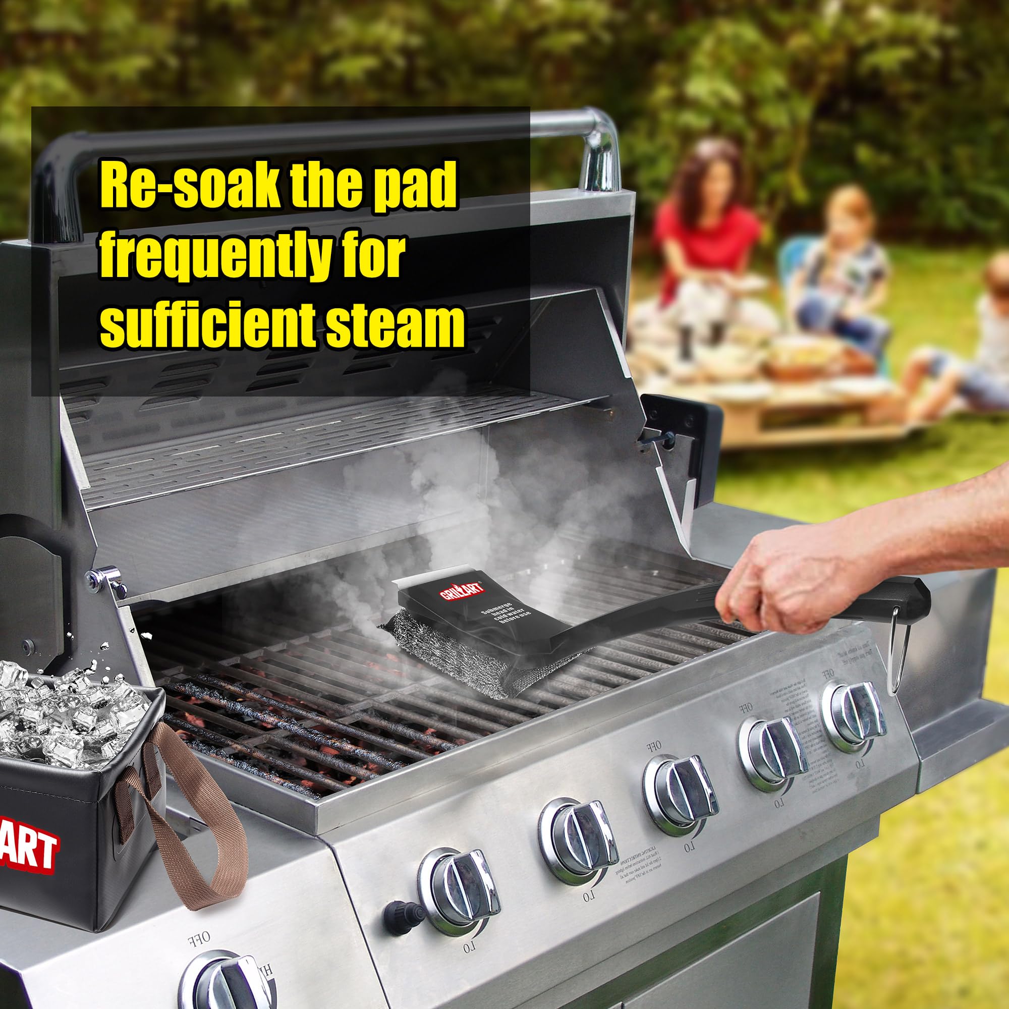 GRILLART SteamWizards strong pad adhesion keeping replaceable pad secure during use.