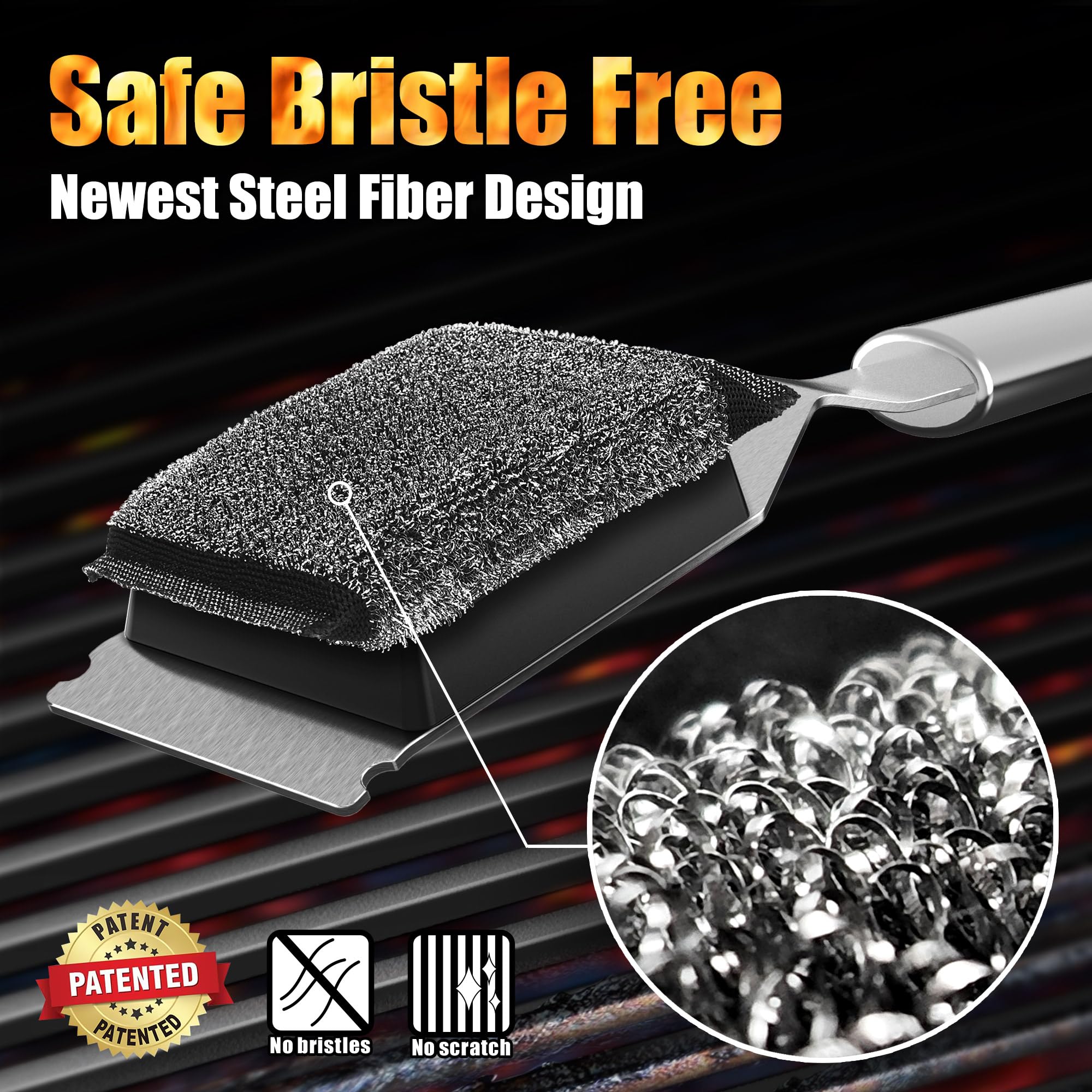 GRILLART StelFyber head in action delivering effective grate cleaning