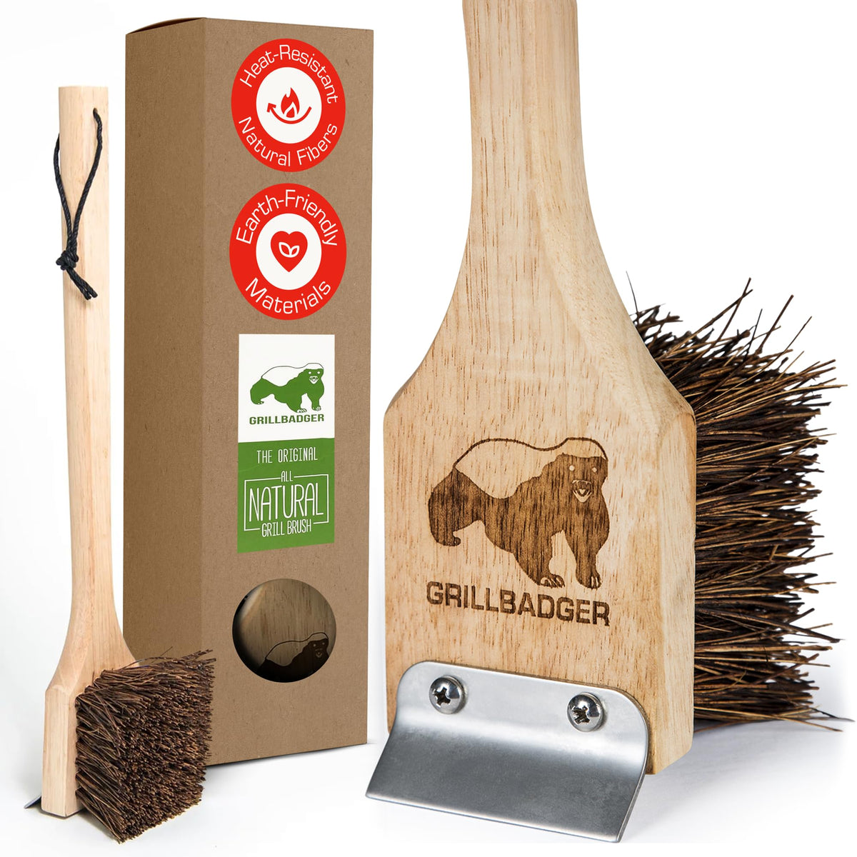 GRILLBADGER non-metal brush for safer outdoor grilling and easy cleanup.