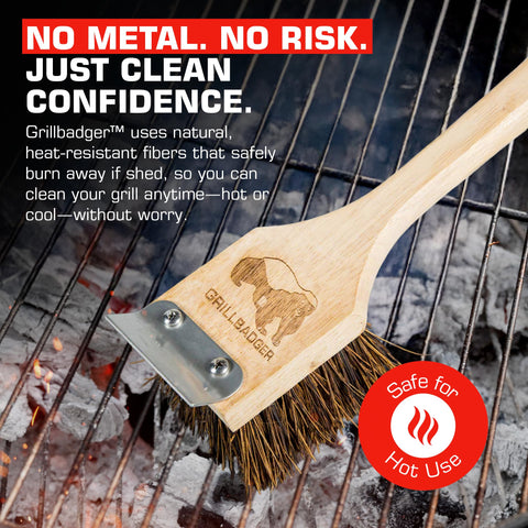 GRILLBADGER safe for cast iron grates during frequent barbecues.